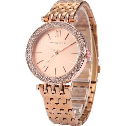 Aglaia TAYLOR COLE Zegarek Damski Rhinestone Crystal Case Black Stainless Steel Strap Women Quartz Dress Watches Relogio /TC004