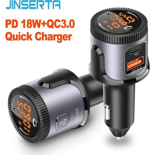 JINSERTA Car Mp3 Player Handsfree Bluetooth 5.0 FM Transmitter Modulator Auto Accessories PD18W+QC3.0 Fast Charger for iPhone