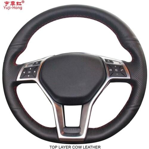 Yuji-Hong Top Layer Genuine Cow Leather Car Steering Covers Case for Mercedes Benz C180 2013 CLA260 2014 Hand-stitched Cover
