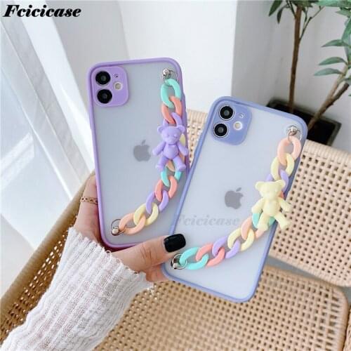 Wrist Chain Case For OPPO A54 A94 A55 A15 A35 A72 A53 A3S A7 A52 A92 A5 A9 2020 F11 F17 Pro Simple Anti Fall Matte Cover Bear