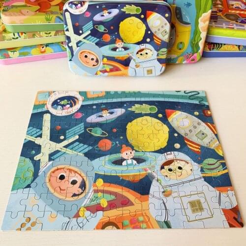 Children Iron Box Jigsaw Puzzle 60 Pairs Early Childhood Educational Birthday Gift Gift Cognitive Stall Hot Selling Wooden Toys