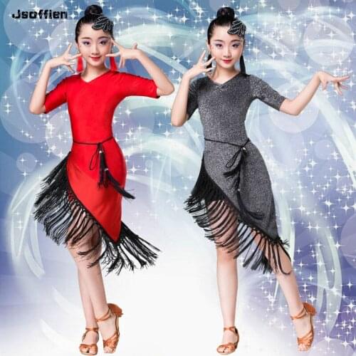 Children Fring Latin Dance Dress Middle Sleeve Salsa Dance Dress Girl Ballroom Competition Dancewear Kids Tango Cha Cha Costumes