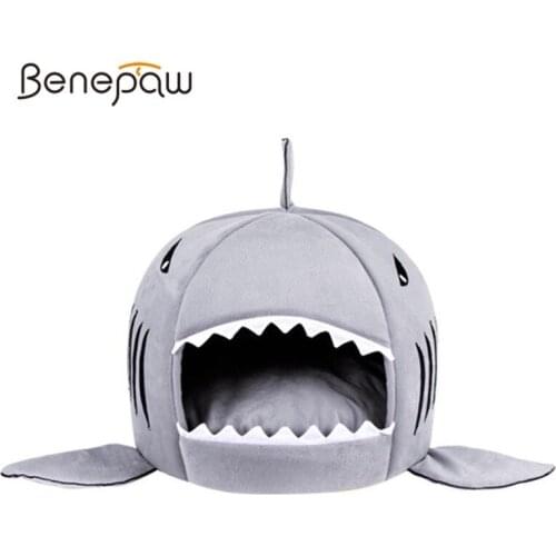 Benepaw Warm Shark Shape Pet House dog Hot Sale Indoor Cat Puppy Kennel Antislip Pet Bed Grey/Blue/Pink
