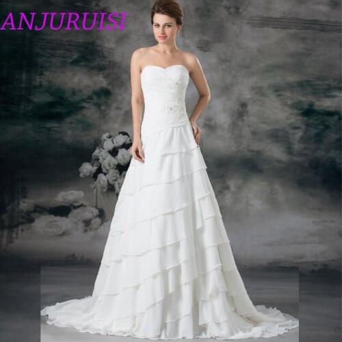 ANJURUISI Elegant Chiffon Tiered A Line Wedding Dresses 2020 Sweetheart Pleat Bridal Dress Beaded Wedding Gowns Vestido De Noiva