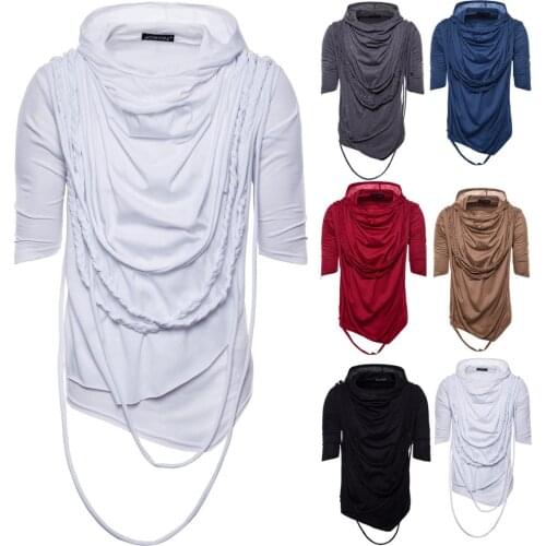 European Summer Fashion Short Sleeve Hooded T-shirt Pile Neck Hip Hop Cross Border Mens Wear