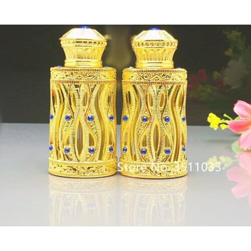 5PCS 6ml Antiqued Perfume Bottle Arab Style Essential Oil Bottle Glass Bottle Retro Hollow Design Wedding Decoration Gift Gold