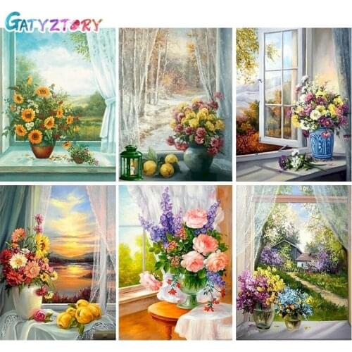 GATYZTORY 60x75cm Framed Paint By Numbers For Adults Flowers Picture On Canvas Home Decor Acrylic paints Coloring By Numbers