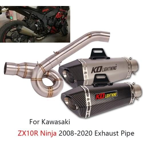 Slip-on Exhaust Set for Kawasaki ZX10R Ninja 2008-2020 Motorcycle Mid Link Tube 51mm Muffler Pipe with DB Killer Escape