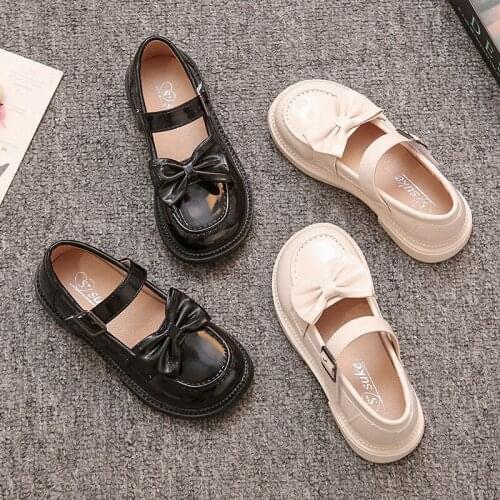 Girls Leather Shoes for Children Wedding Dress Princess School Shoes Kids Summer Bow-knot Black Student Sandals Korean Fashion H