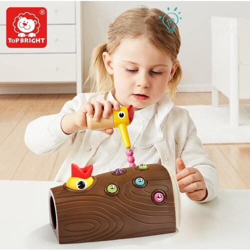 ToP BRIGHT Children Woodpecker Feeding Games wooden toys catching game magnetic fishing toy for kids 24 Months