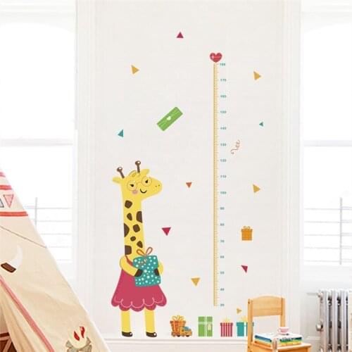 Cute giraffe growth chart wall stickers for kids rooms home decor cartoon animal height measure wall decals pvc mural art