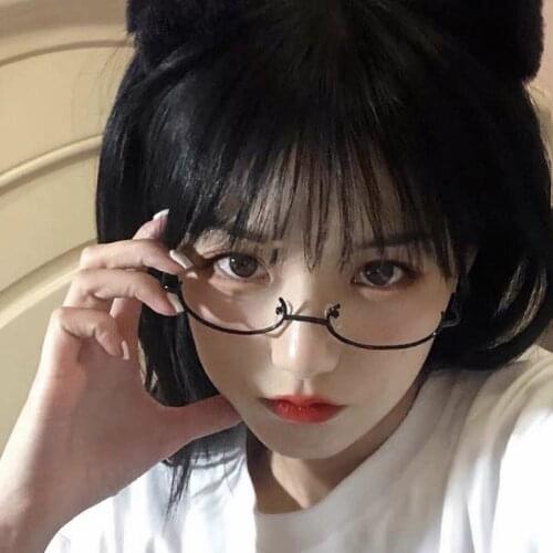 Fashion Oval Glasses Frame Glasses Girl Unique Harajuku Metal Half Frame Without Lens Small Narrow Frame Alloy Glasses