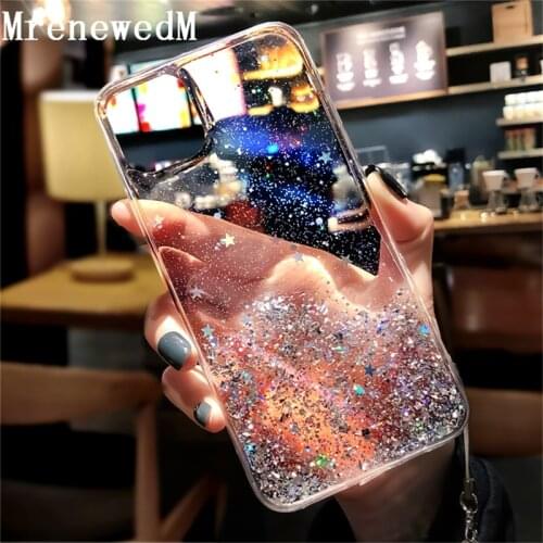 MrenewedM Bling Glitter Clean Silicone Case For iPhone 12 Mini 11 Pro XR XS Max Soft Sequins Star Cover on iPhon 5SE 6S 7 8 Plus