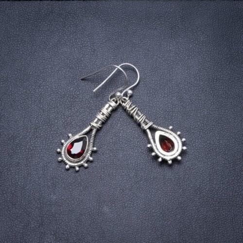 Natural Garnet Handmade Unique 925 Sterling Silver Earrings 1.5" Y3233