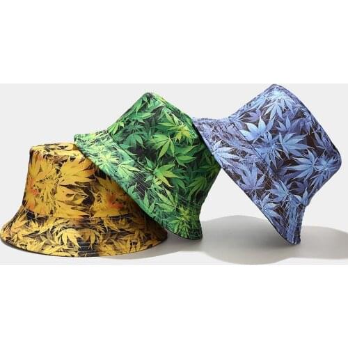 New Summer Womens Fashion Panama Maple Hemp Leaf Fisherman Hat Double-sided Bucket Hat Outdoor Sunscreen Beach Protection Cap