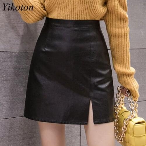 Casual A-line Skirts Women Washed PU Leather Autumn Skirt Korean High Waist Female Winter Mini Skirts Safety Liner Shorts Skirt