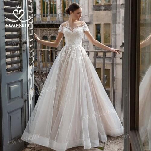 Romantic Wedding Dress 2021 Sweetheart Appliques Illusion A-Line Bridal Gown Lace Up Princess Swanskirt N364 Vestido De Novia