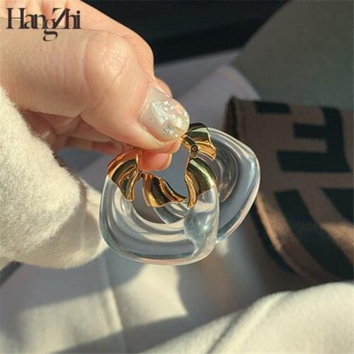 HANGZHI 2021 Brass Transparent Resin Geometric Thick Round Ice Cube Hoop Earrings Gold Color For Women Girls Party Jewelry