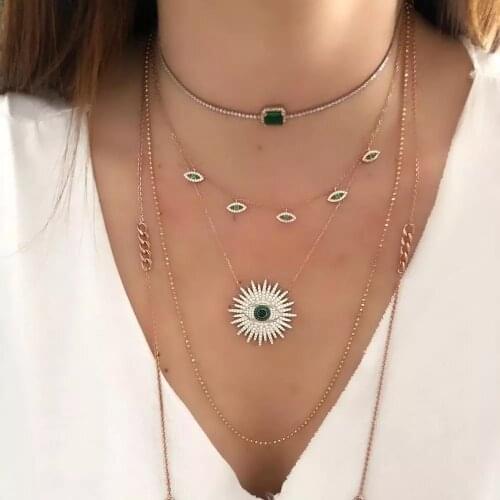 Summer new style Lucky turkish evil eye women female jewelry micro pave 5A cubic zirconia geometric evil eye pendant necklace