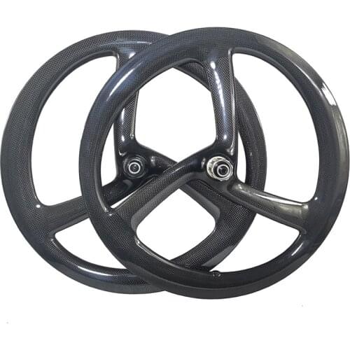 20inch 451 38mm deep 1300g clincher 3 spokes folding road bike disc carbon wheels 25mm wide UD 3K 12K Tri spoke BMX bike wheels