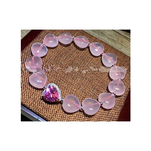 Custom edition!!Natural quartz crystal rose heart type bracelet. Propose to your girlfriend.+ red water diamond heart 1PCS