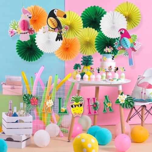 Party Favor Decoration Paper Pendant Hanging Fan Decoration Tropical Bird Honeycomb Photo Prop Cake Topper Hawaii Summer Party