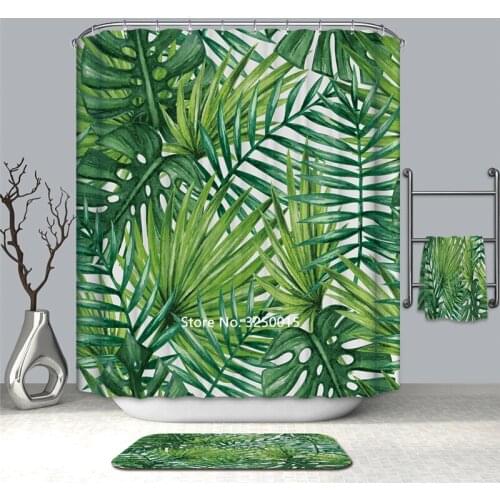 New Green Plants Natural Scenery Lovers Flamingo Shower Curtain Waterproof and Mildewproof with Hook Washable Bathroom Curtain