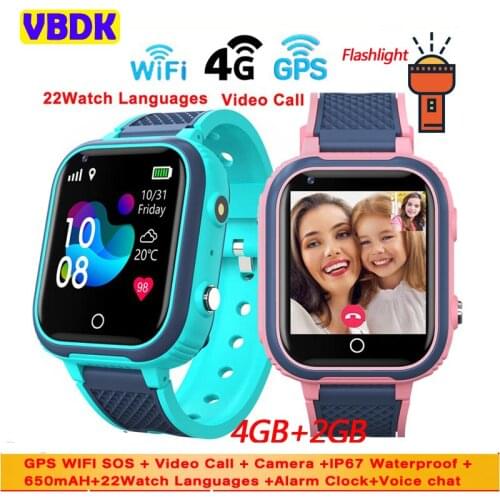 VBDK 4G Smart Watch Kids GPS WIFI Video Call SOS IP67 Waterproof Child Smartwatch Camera Monitor Tracker Location Phone Watch