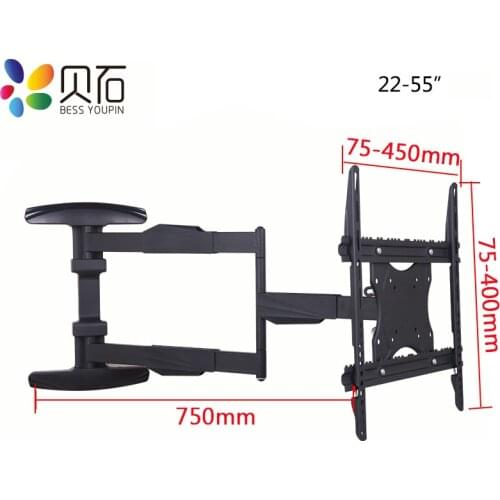 22-55inch 3 arms Retractable Full Motion LCD TV Wall Mounted Bracket 600mm 780mm Ultra Slim with Cable Cover MAX VESA 400x400mm
