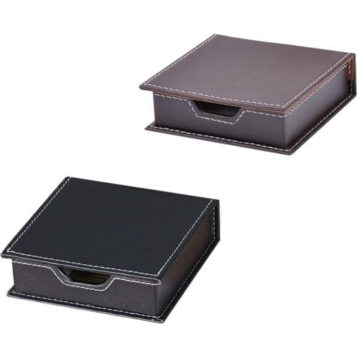 XRHYY PU Leather Desktop Name Cards Sticky Notes Holder Organizer Memo Note Dispenser Case with a Lid Cover