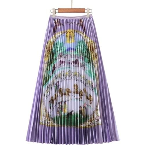 HOT SELLING Miyake European and American Vintage cartoon print pleated skirt wais skirts IN STOCK