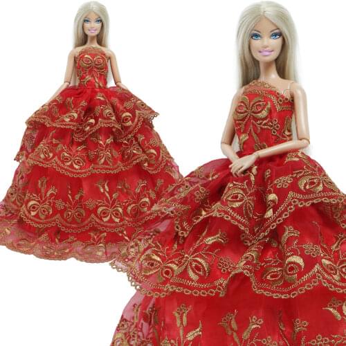 BJDBUS 1 Pcs Doll Dress Red Wedding Party Gown Lace Princess Bride Skirt Clothes for Barbie Doll Accessories Baby Girl DIY Toys