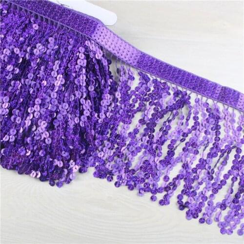 15cm Wide 10 Yards/lot Purple Sequins Tassel Fringe Lace Ribbon Trimming Latin Dance Costume Dress DIY Fringe Tassels