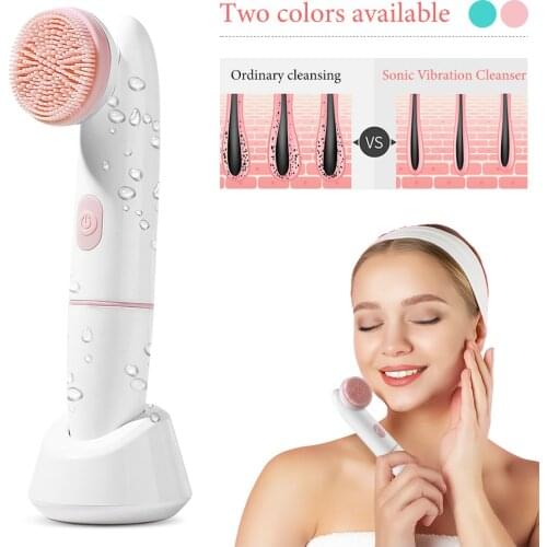 New 2 in 1 Face Cleansing Brush Electric Silicone Vibration Massage Facial Cleanser T Zone Deep Remove Acne Dead Skin Care Tool