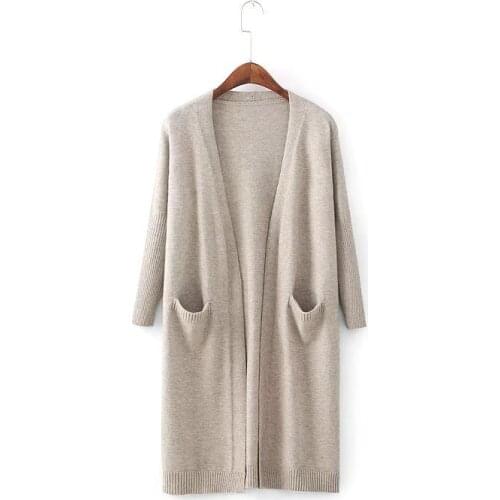 2021 Cotton Solid Cardigan Long Sleeve Knitted Sweater Autumn Winter Casual Pure Colour V-Neck Cardigans pocket sweater