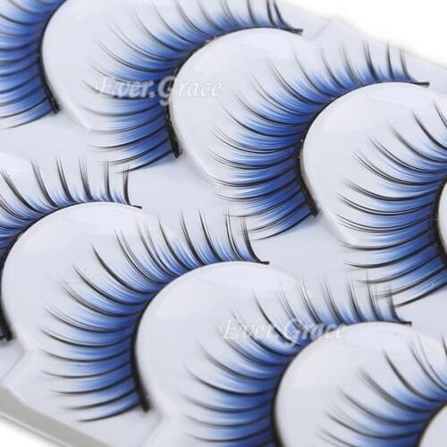 Blue Color 5 Pair Makeup False Eyelashes Feather Eye Lashes Long Soft Extension