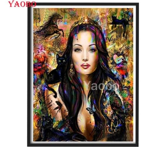 Graffiti Art Beauty 5D Diamond Painting Full Square/round Drill Rhinestone Embroidery Black panther and horse Mosaic Decor