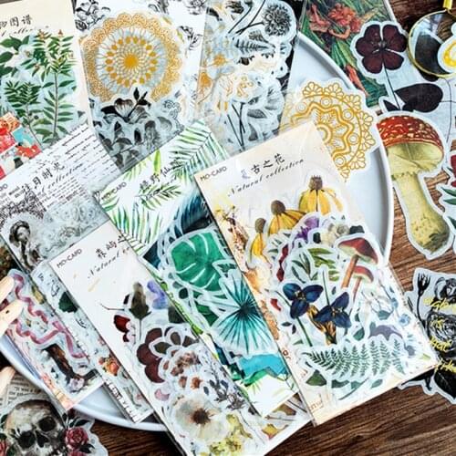 60Pcs/Pack Vintage Retro Forest Plant INS Style Deco Stickers Scrapbooking Bullet Journaling Collage Decoration Washi Sticker