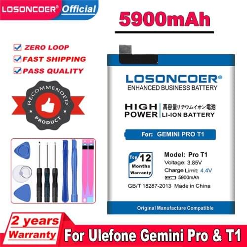 LOSONCOER 5900mAh Battery For Ulefone Gemini Pro T1 Smart Phone Battery
