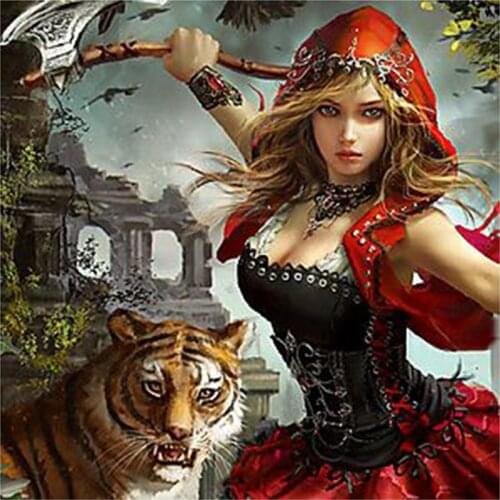 5D DIY Full Square/Round Diamond Painting "Beautiful Girl & Tiger " 3D Embroidery Cross Stitch Mosaic Home Decor Art YC132
