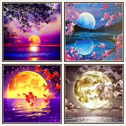 Round full diamond 5D DIY diamond painting water moon landscape diamond embroidery kit Marseille home decoration gift
