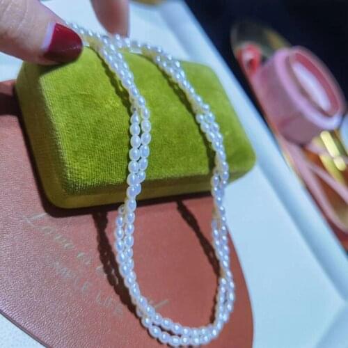 Free shipping hot sell two rows necklace tiny real pearl natural white color women high quality handmade jewelry wedding gift