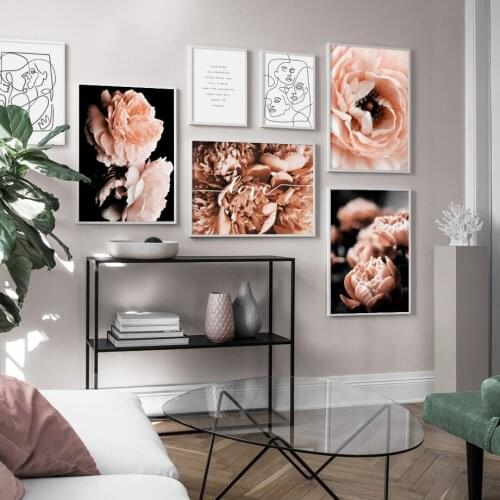 Flower Plant Quotes Wall Art Canvas Painting Abstract line Kiss Nordic Posters And Prints Wall Pictures For Living Room Decor