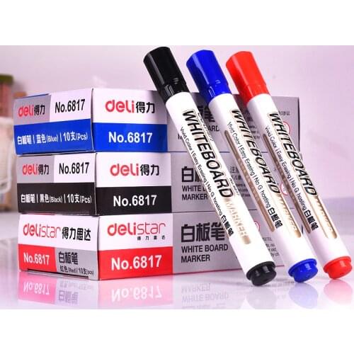 Deli White Board Marker Easy Erasable Whiteboard Pen 10 pcs/box Black Blue Red Color