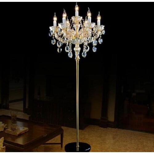 E14 champagne crystal floor light piano lamp wedding led candlestick living room crystal floor lamps bedroom table light Tripot