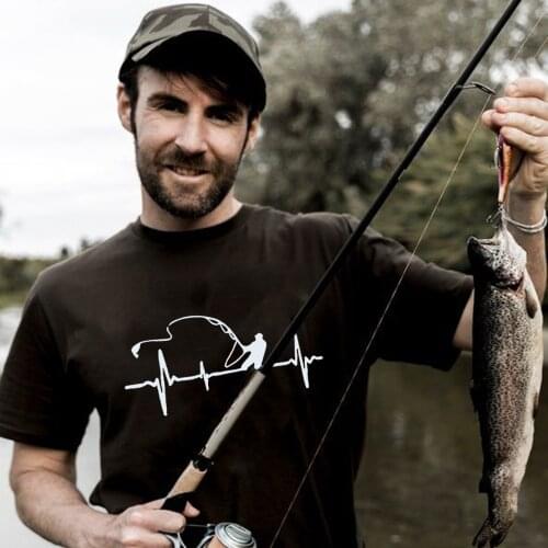 Graphic Fishing Novelty Funny T Shirts Men Cool Heartbeat Tshirt Streetwear Harajuku Tees T-shirt Male Fashion Short Sleeve Tops