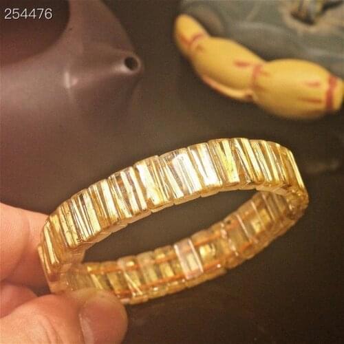 Genuine Natural Gold Rutilated Quartz Woman Men Titanium Bracelet 12*5mm Clear Round Beads Jewelry From Brazil AAAAAAA