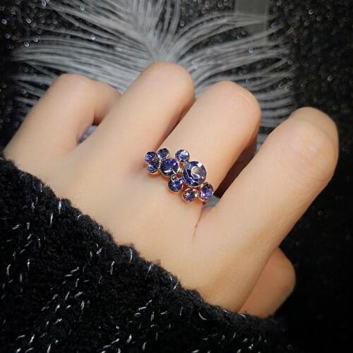 MOONROCY Rose Gold Color Rings Purple Crystal Vintage Party Jewelry Wholesale for Women Girls Wedding Ring Dropshipping Gift