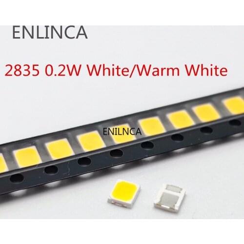 100pcs 0.2W SMD 2835 LED Lamp Bead 20-25lm White Nature Cool Warm White SMD LED Beads Chip 3.0-3.6V for All Kinds of LED Light
