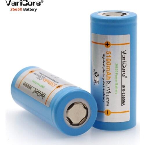 Varicore 26650 lithium battery, 3.7 V 5100 mAh, 26650 rechargeable battery, 26650-50a suitable for flashlight